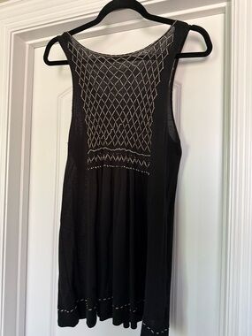 Charles Nolan Black Sleeveless Tunic with Cream Embroidery